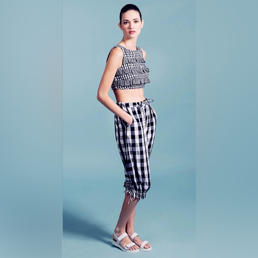 Rachel Antonoff Black White Gingham Ruffle Crop Top size L